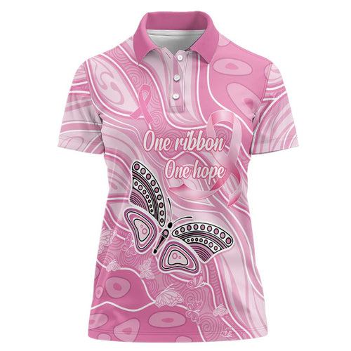 Australia Breast Cancer Awareness Personalised Women Polo Shirt Butterfly Pink Ribbon Aboriginal Art