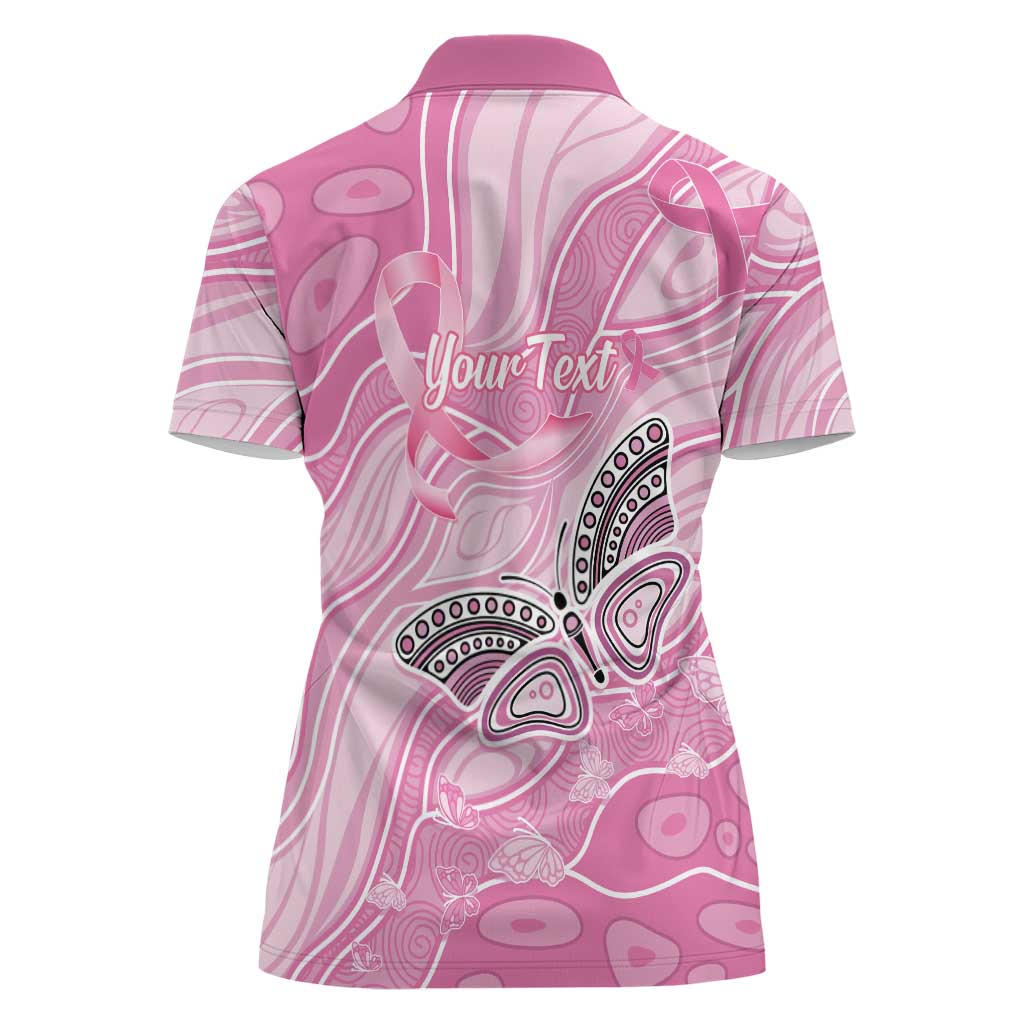 Australia Breast Cancer Awareness Personalised Women Polo Shirt Butterfly Pink Ribbon Aboriginal Art