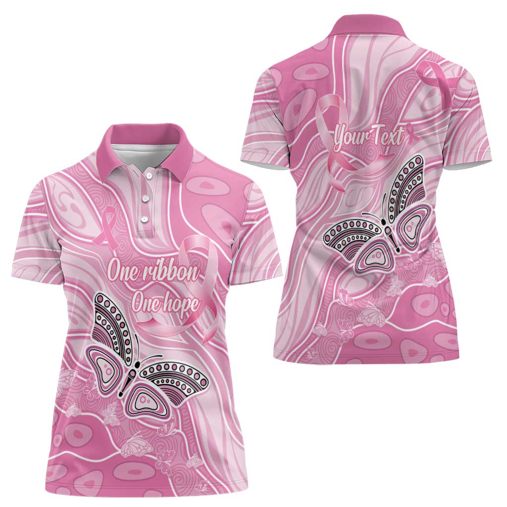 Australia Breast Cancer Awareness Personalised Women Polo Shirt Butterfly Pink Ribbon Aboriginal Art