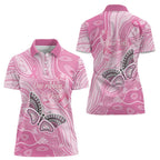 Australia Breast Cancer Awareness Personalised Women Polo Shirt Butterfly Pink Ribbon Aboriginal Art