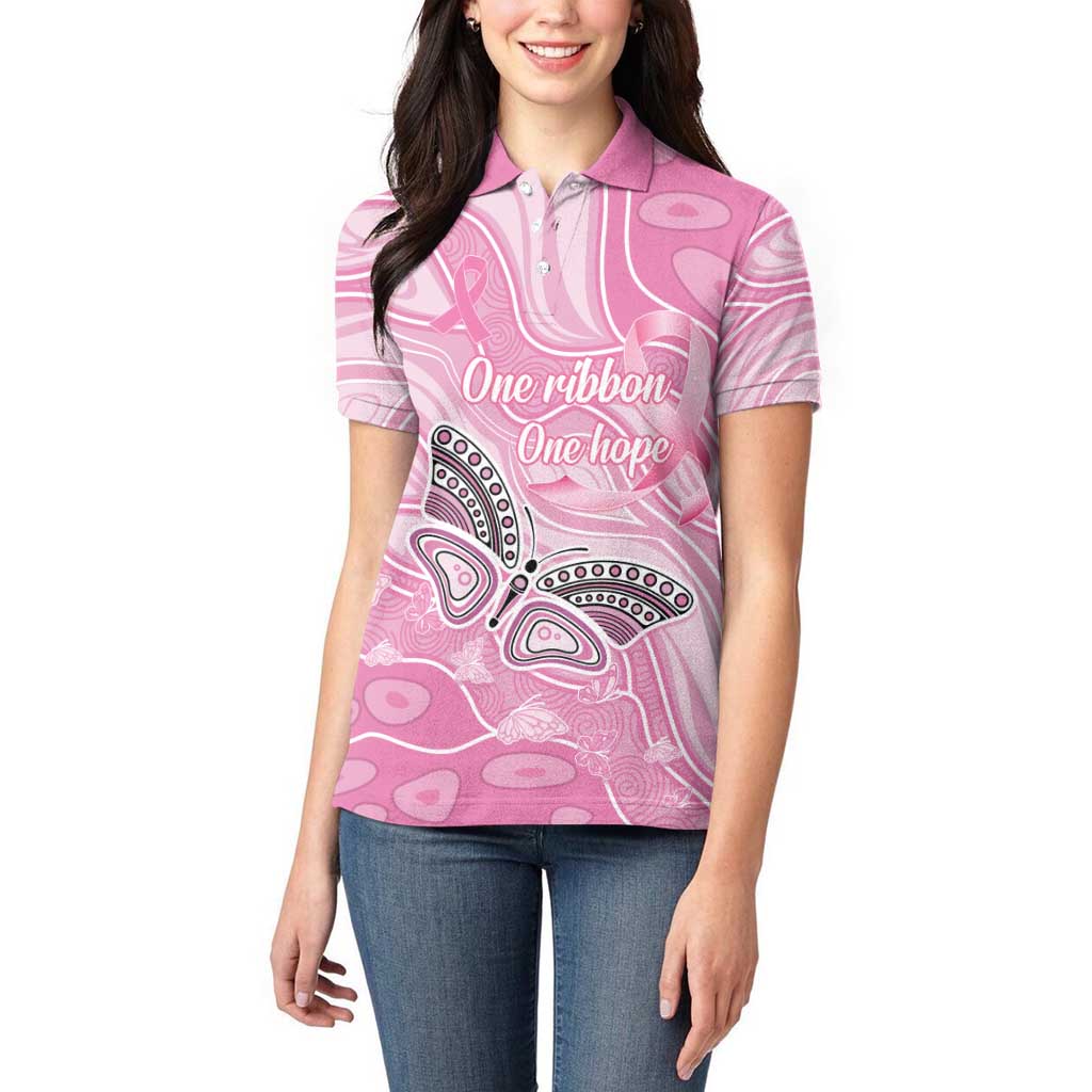 Australia Breast Cancer Awareness Personalised Women Polo Shirt Butterfly Pink Ribbon Aboriginal Art
