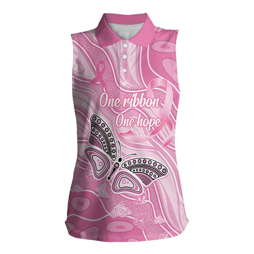 Australia Breast Cancer Awareness Personalised Women Sleeveless Polo Shirt Butterfly Pink Ribbon Aboriginal Art