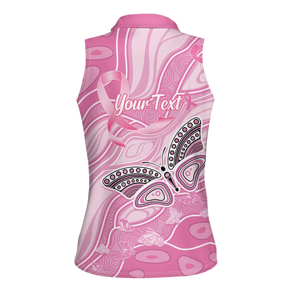 Australia Breast Cancer Awareness Personalised Women Sleeveless Polo Shirt Butterfly Pink Ribbon Aboriginal Art