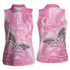 Australia Breast Cancer Awareness Personalised Women Sleeveless Polo Shirt Butterfly Pink Ribbon Aboriginal Art