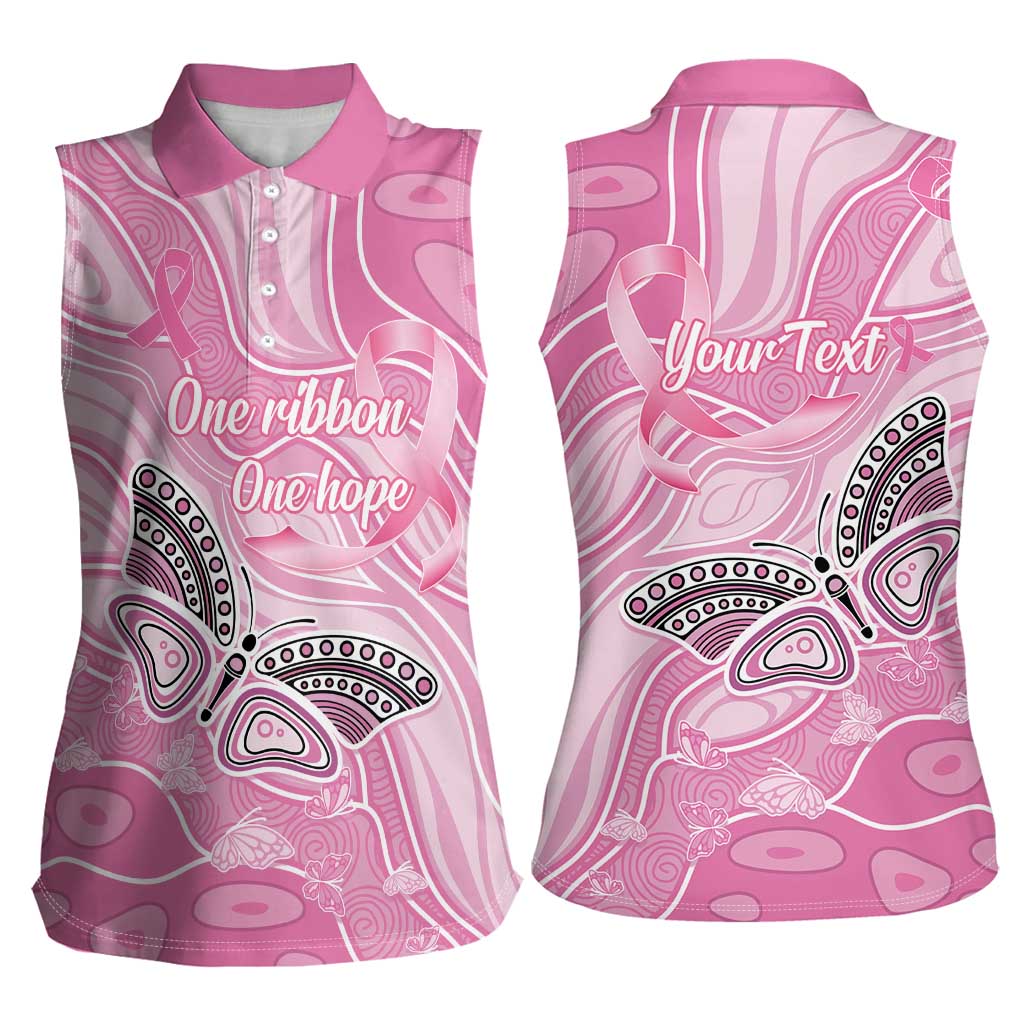 Australia Breast Cancer Awareness Personalised Women Sleeveless Polo Shirt Butterfly Pink Ribbon Aboriginal Art