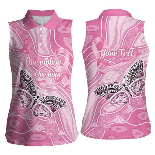 Australia Breast Cancer Awareness Personalised Women Sleeveless Polo Shirt Butterfly Pink Ribbon Aboriginal Art