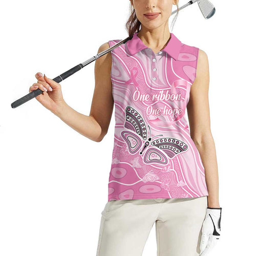 Australia Breast Cancer Awareness Personalised Women Sleeveless Polo Shirt Butterfly Pink Ribbon Aboriginal Art
