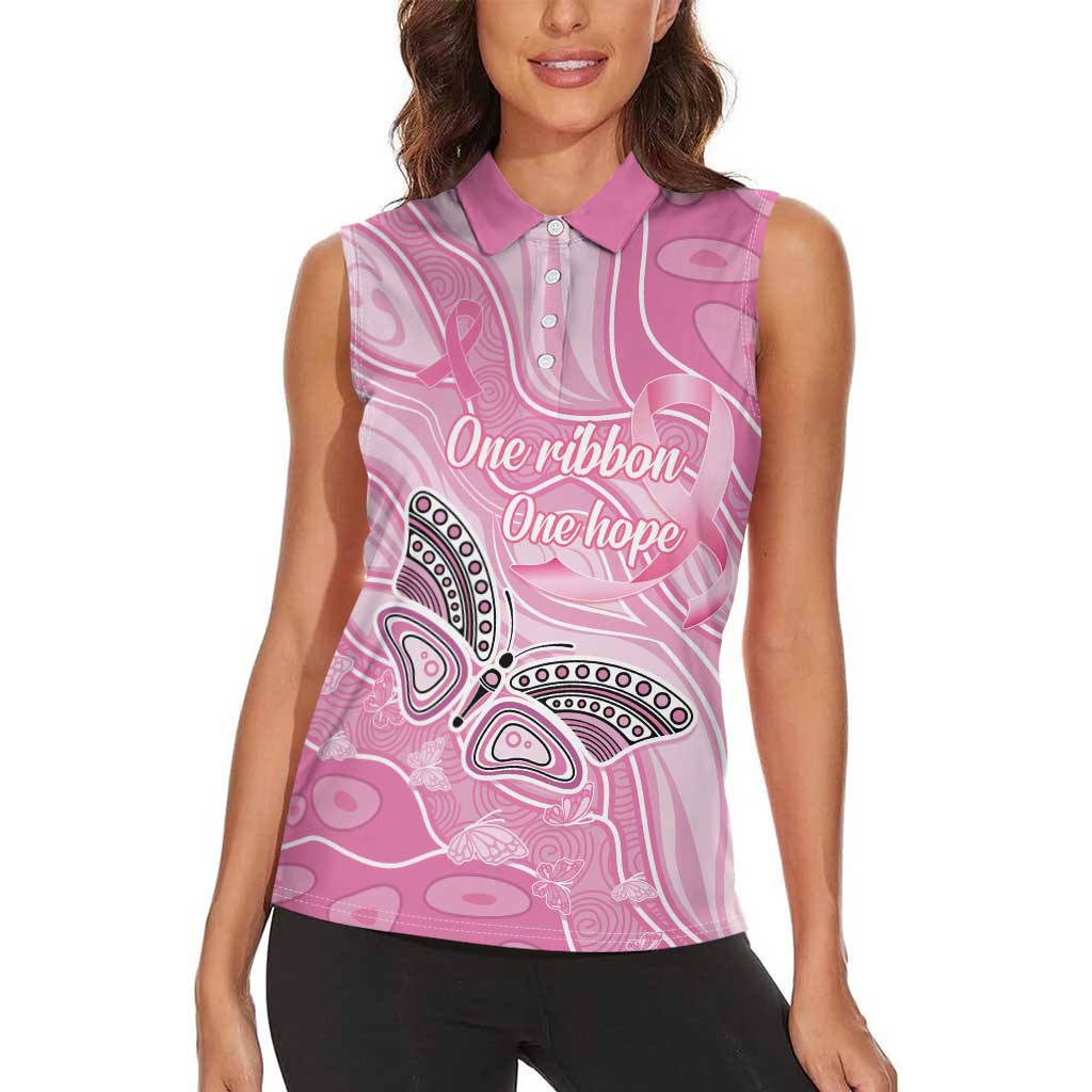 Australia Breast Cancer Awareness Personalised Women Sleeveless Polo Shirt Butterfly Pink Ribbon Aboriginal Art