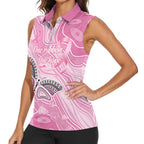 Australia Breast Cancer Awareness Personalised Women Sleeveless Polo Shirt Butterfly Pink Ribbon Aboriginal Art