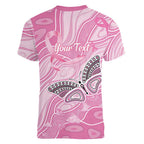 Australia Breast Cancer Awareness Personalised Women V-Neck T-Shirt Butterfly Pink Ribbon Aboriginal Art
