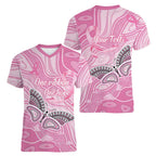 Australia Breast Cancer Awareness Personalised Women V-Neck T-Shirt Butterfly Pink Ribbon Aboriginal Art
