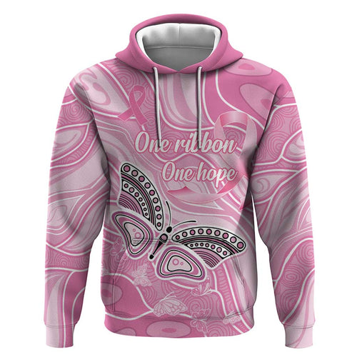 Australia Breast Cancer Awareness Personalised Zip Hoodie Butterfly Pink Ribbon Aboriginal Art