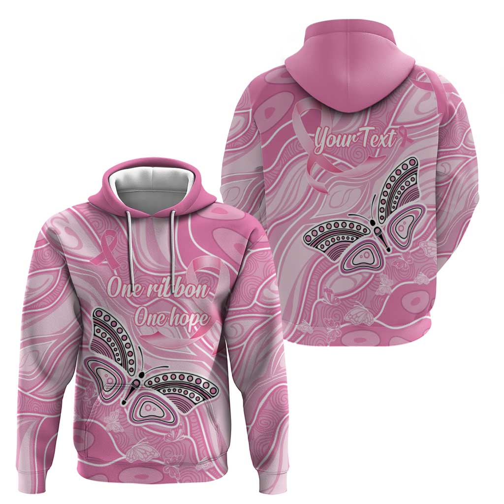 Australia Breast Cancer Awareness Personalised Zip Hoodie Butterfly Pink Ribbon Aboriginal Art