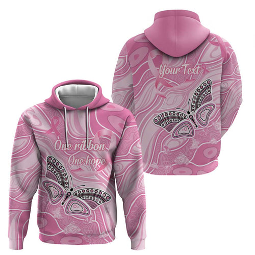 Australia Breast Cancer Awareness Personalised Zip Hoodie Butterfly Pink Ribbon Aboriginal Art