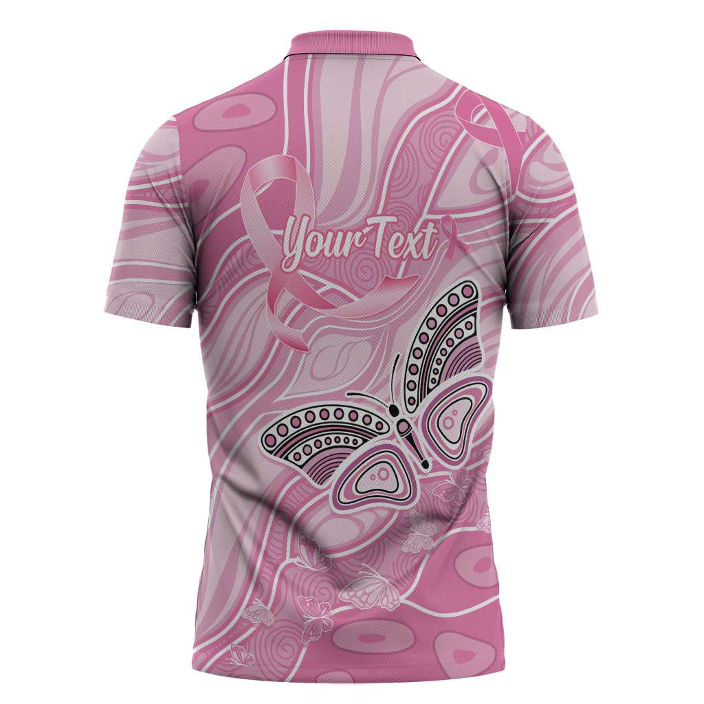 Australia Breast Cancer Awareness Personalised Zipper Polo Shirt Butterfly Pink Ribbon Aboriginal Art
