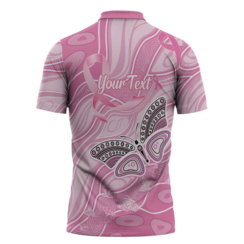 Australia Breast Cancer Awareness Personalised Zipper Polo Shirt Butterfly Pink Ribbon Aboriginal Art
