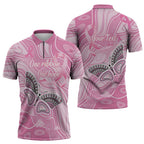 Australia Breast Cancer Awareness Personalised Zipper Polo Shirt Butterfly Pink Ribbon Aboriginal Art