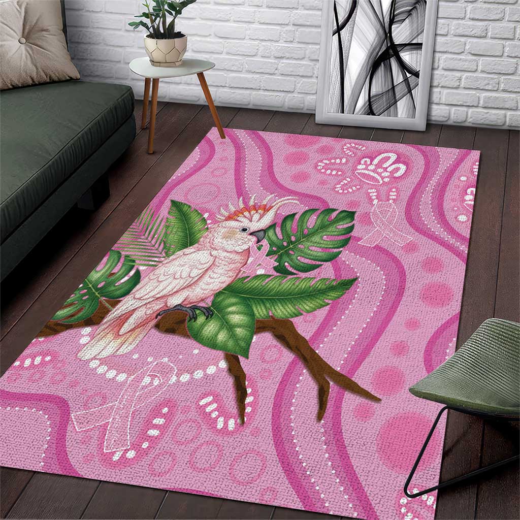 Australia Breast Cancer Awareness Area Rug Pink Cockatoo Ribbon Aboriginal Dot Art