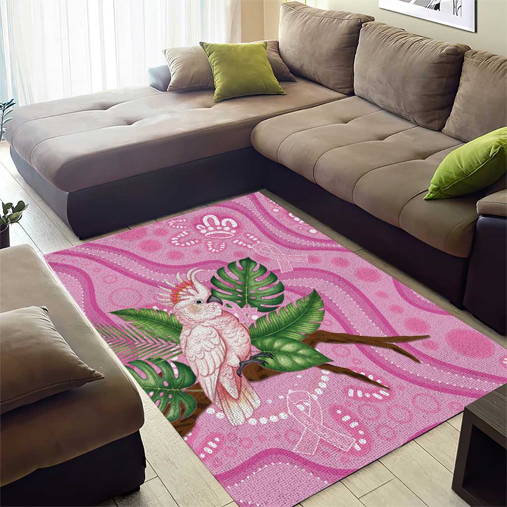 Australia Breast Cancer Awareness Area Rug Pink Cockatoo Ribbon Aboriginal Dot Art