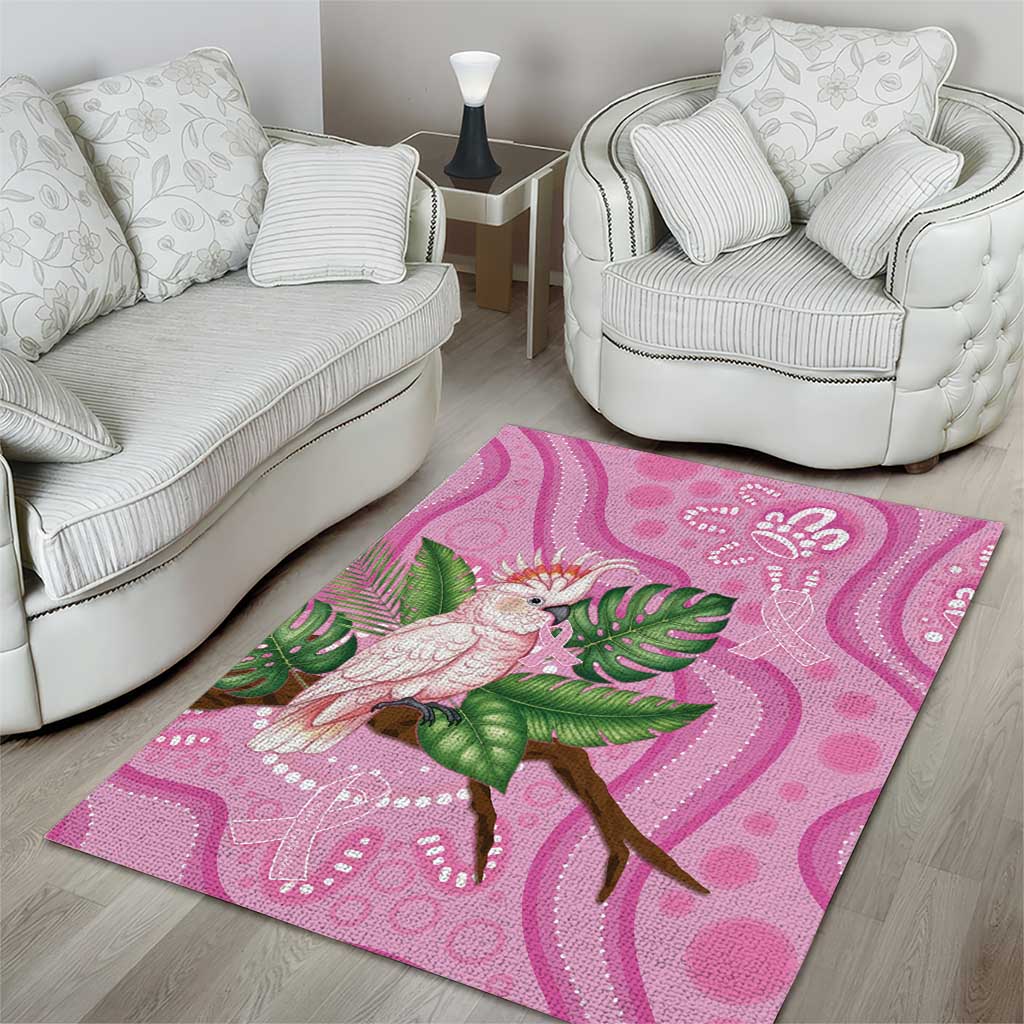Australia Breast Cancer Awareness Area Rug Pink Cockatoo Ribbon Aboriginal Dot Art
