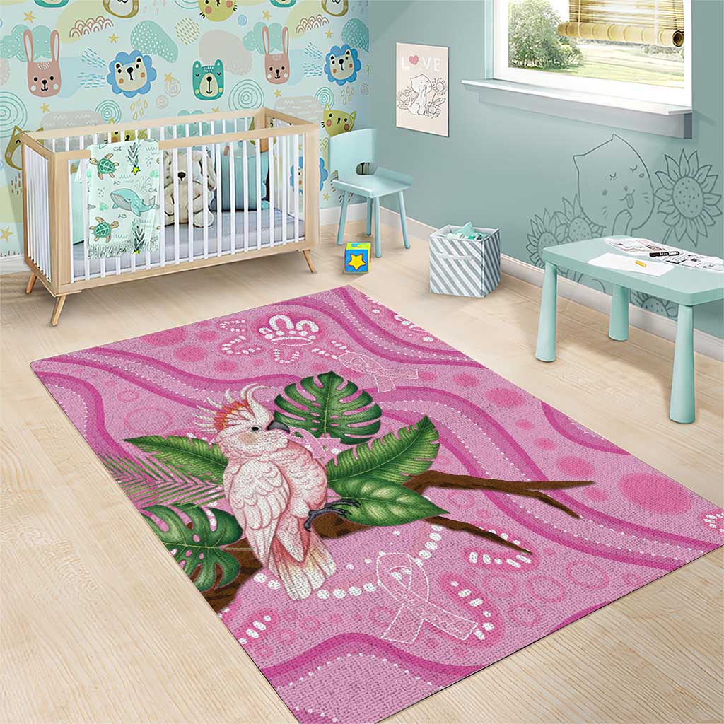 Australia Breast Cancer Awareness Area Rug Pink Cockatoo Ribbon Aboriginal Dot Art