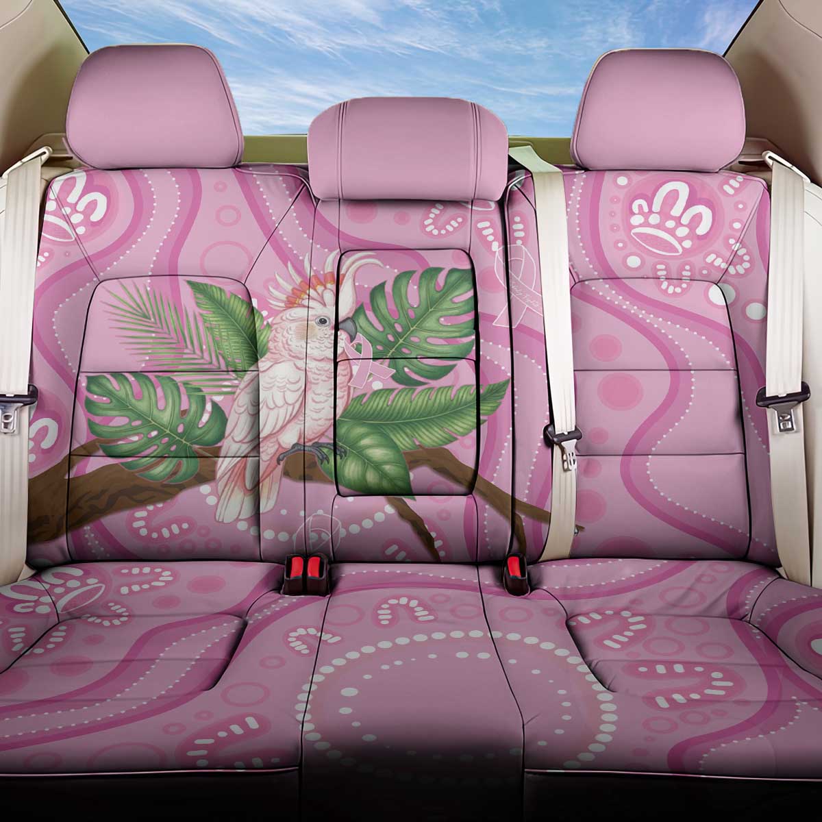 Australia Breast Cancer Awareness Back Car Seat Cover Pink Cockatoo Ribbon Aboriginal Dot Art