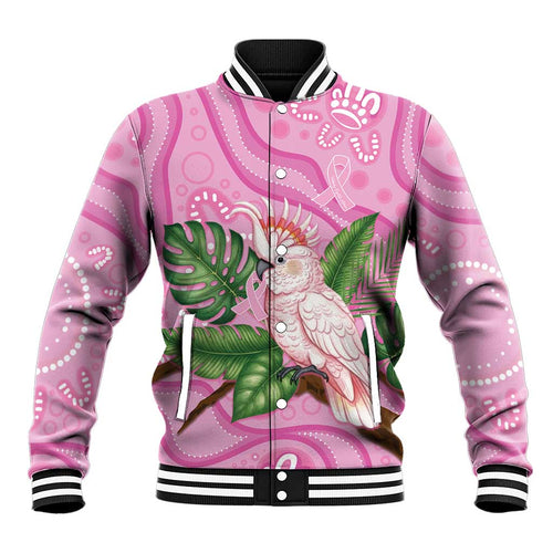 Australia Breast Cancer Awareness Baseball Jacket Pink Cockatoo Ribbon Aboriginal Dot Art