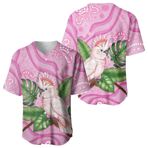Australia Breast Cancer Awareness Baseball Jersey Pink Cockatoo Ribbon Aboriginal Dot Art