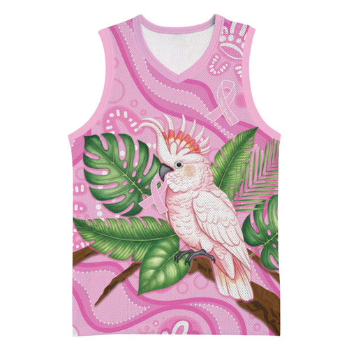 Australia Breast Cancer Awareness Basketball Jersey Pink Cockatoo Ribbon Aboriginal Dot Art