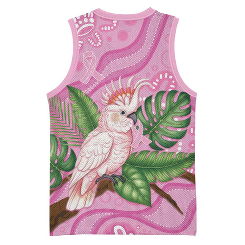 Australia Breast Cancer Awareness Basketball Jersey Pink Cockatoo Ribbon Aboriginal Dot Art