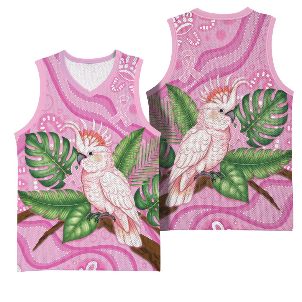 Australia Breast Cancer Awareness Basketball Jersey Pink Cockatoo Ribbon Aboriginal Dot Art
