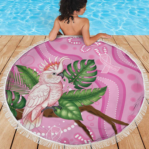 Australia Breast Cancer Awareness Beach Blanket Pink Cockatoo Ribbon Aboriginal Dot Art