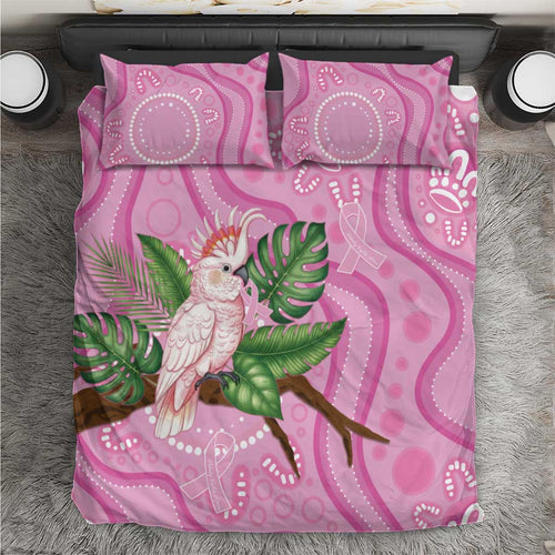 Australia Breast Cancer Awareness Bedding Set Pink Cockatoo Ribbon Aboriginal Dot Art