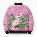 Australia Breast Cancer Awareness Bomber Puffer Jacket Pink Cockatoo Ribbon Aboriginal Dot Art