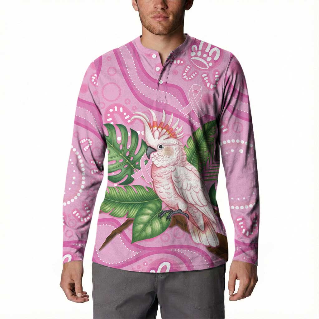 Australia Breast Cancer Awareness Button Sweatshirt Pink Cockatoo Ribbon Aboriginal Dot Art