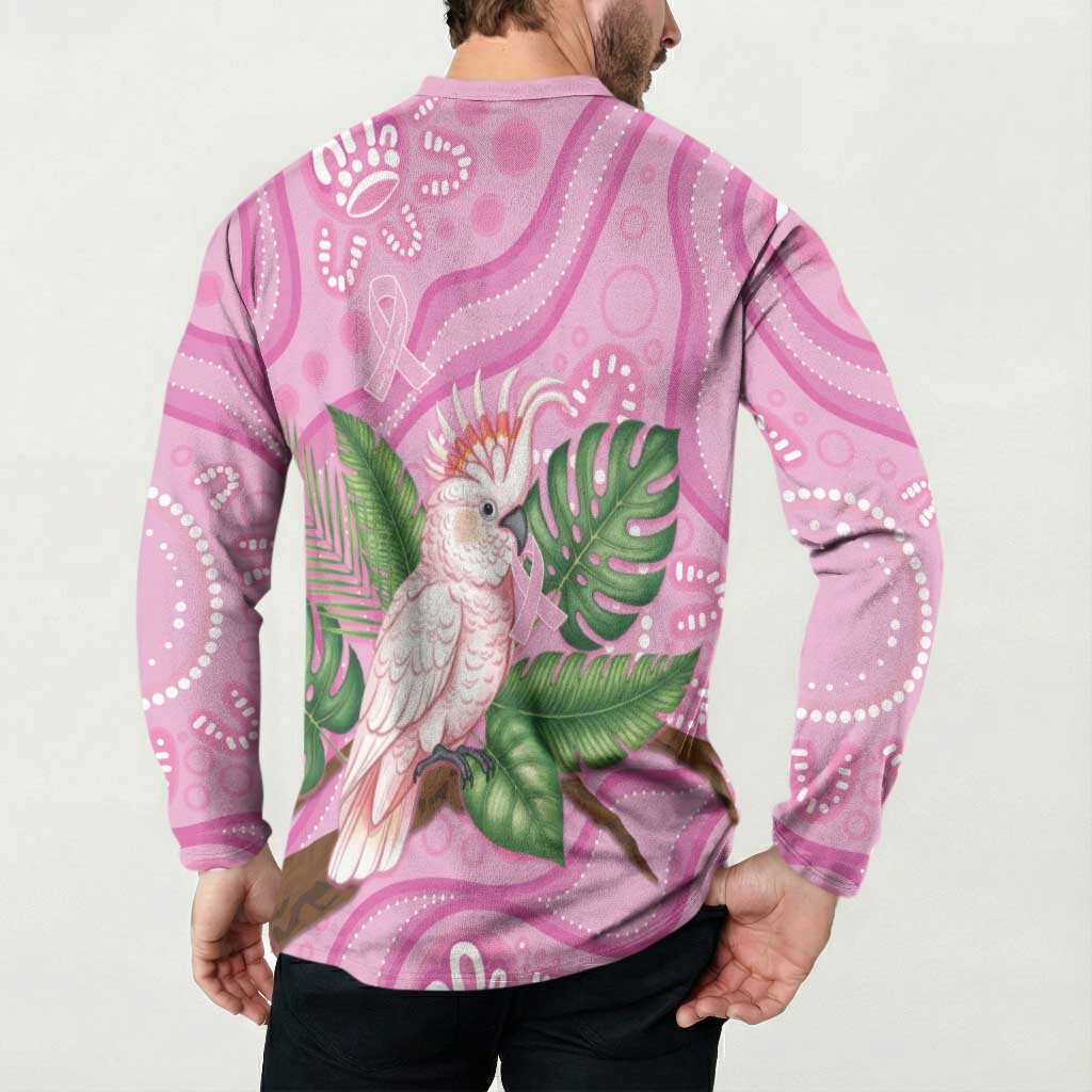 Australia Breast Cancer Awareness Button Sweatshirt Pink Cockatoo Ribbon Aboriginal Dot Art