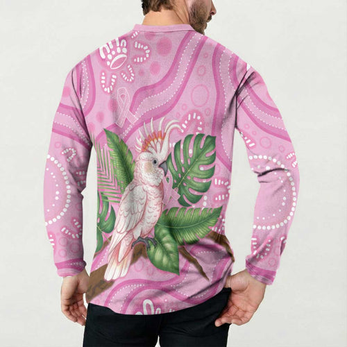 Australia Breast Cancer Awareness Button Sweatshirt Pink Cockatoo Ribbon Aboriginal Dot Art