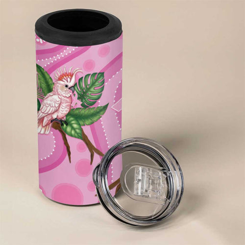 Australia Breast Cancer Awareness 4 in 1 Can Cooler Tumbler Pink Cockatoo Ribbon Aboriginal Dot Art