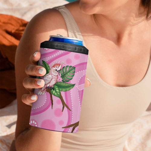 Australia Breast Cancer Awareness 4 in 1 Can Cooler Tumbler Pink Cockatoo Ribbon Aboriginal Dot Art