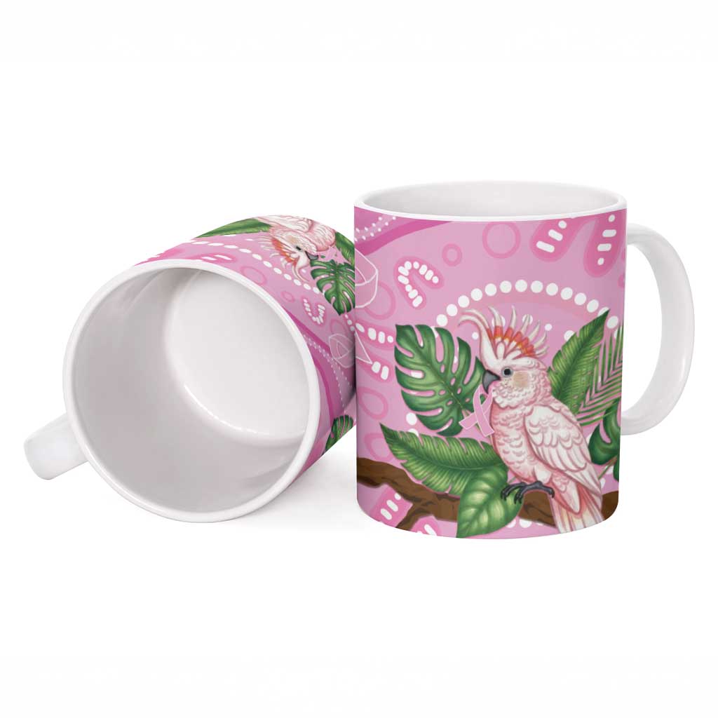 Australia Breast Cancer Awareness Ceramic Mug Pink Cockatoo Ribbon Aboriginal Dot Art