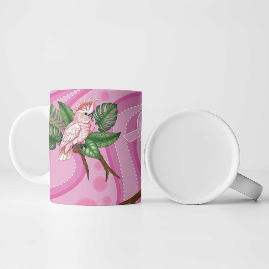 Australia Breast Cancer Awareness Ceramic Mug Pink Cockatoo Ribbon Aboriginal Dot Art