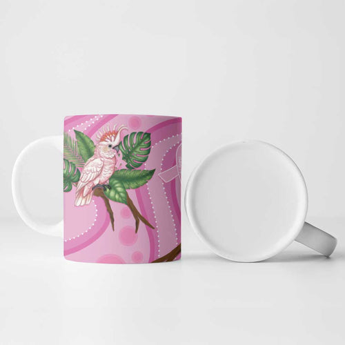 Australia Breast Cancer Awareness Ceramic Mug Pink Cockatoo Ribbon Aboriginal Dot Art