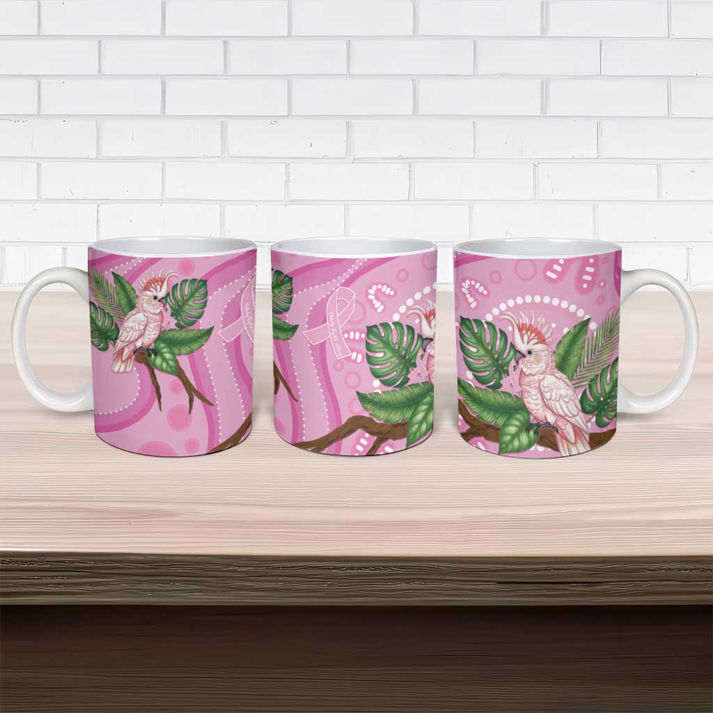 Australia Breast Cancer Awareness Ceramic Mug Pink Cockatoo Ribbon Aboriginal Dot Art