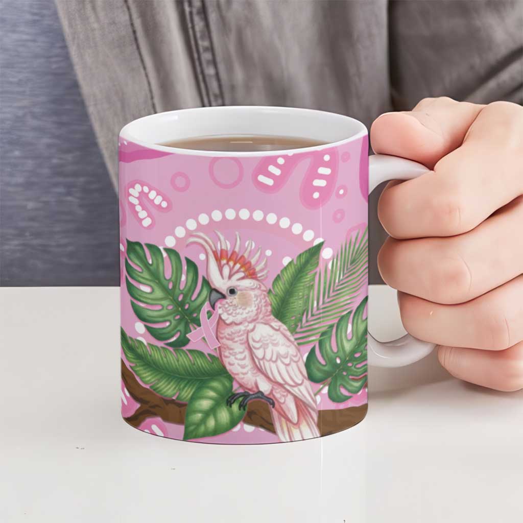 Australia Breast Cancer Awareness Ceramic Mug Pink Cockatoo Ribbon Aboriginal Dot Art