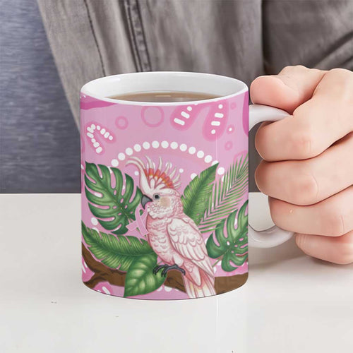 Australia Breast Cancer Awareness Ceramic Mug Pink Cockatoo Ribbon Aboriginal Dot Art