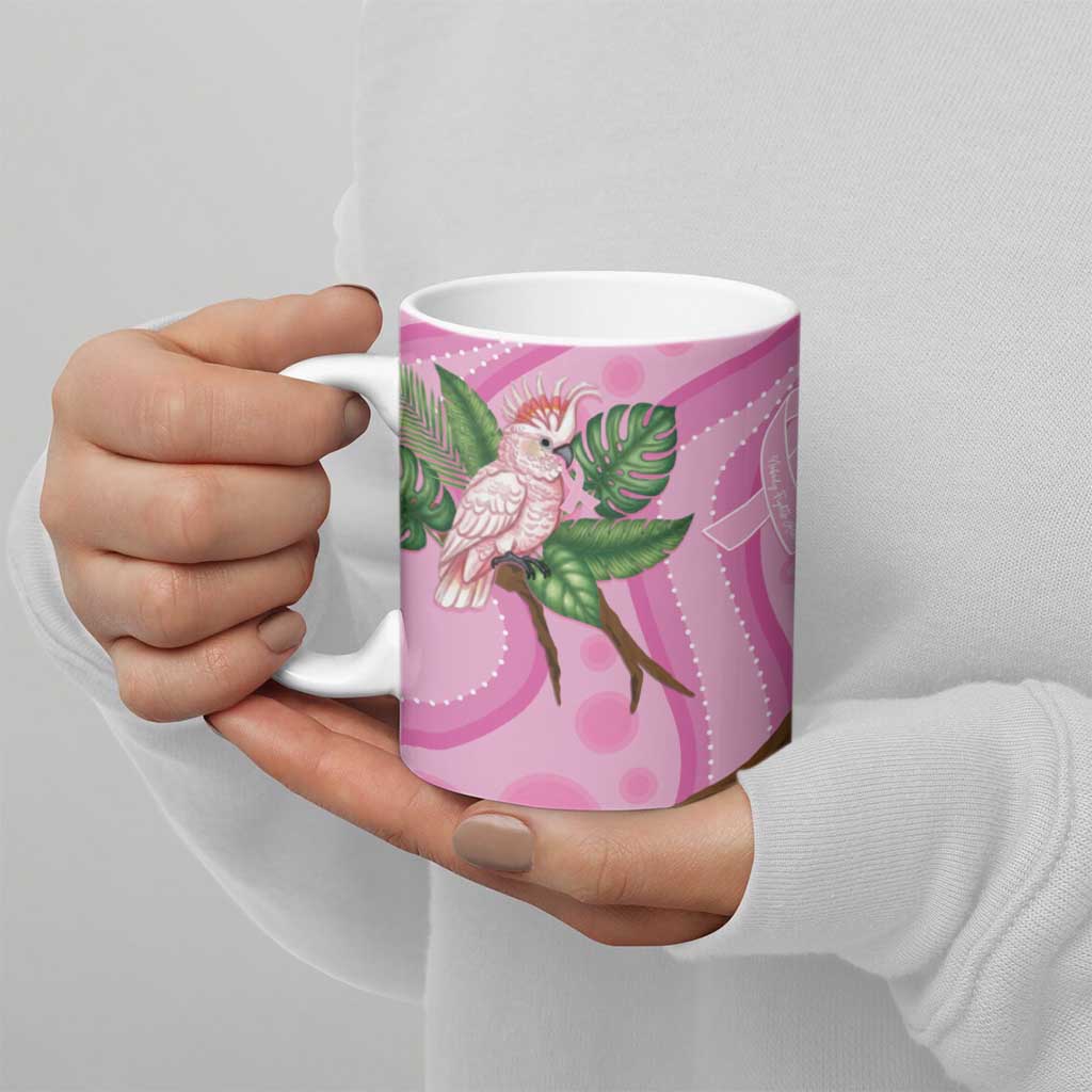 Australia Breast Cancer Awareness Ceramic Mug Pink Cockatoo Ribbon Aboriginal Dot Art