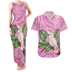 Australia Breast Cancer Awareness Couples Matching Tank Maxi Dress and Hawaiian Shirt Pink Cockatoo Ribbon Aboriginal Dot Art