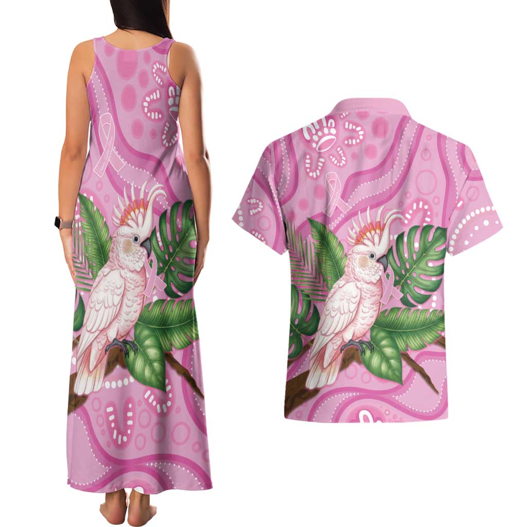 Australia Breast Cancer Awareness Couples Matching Tank Maxi Dress and Hawaiian Shirt Pink Cockatoo Ribbon Aboriginal Dot Art