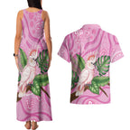 Australia Breast Cancer Awareness Couples Matching Tank Maxi Dress and Hawaiian Shirt Pink Cockatoo Ribbon Aboriginal Dot Art