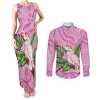 Australia Breast Cancer Awareness Couples Matching Tank Maxi Dress and Long Sleeve Button Shirt Pink Cockatoo Ribbon Aboriginal Dot Art